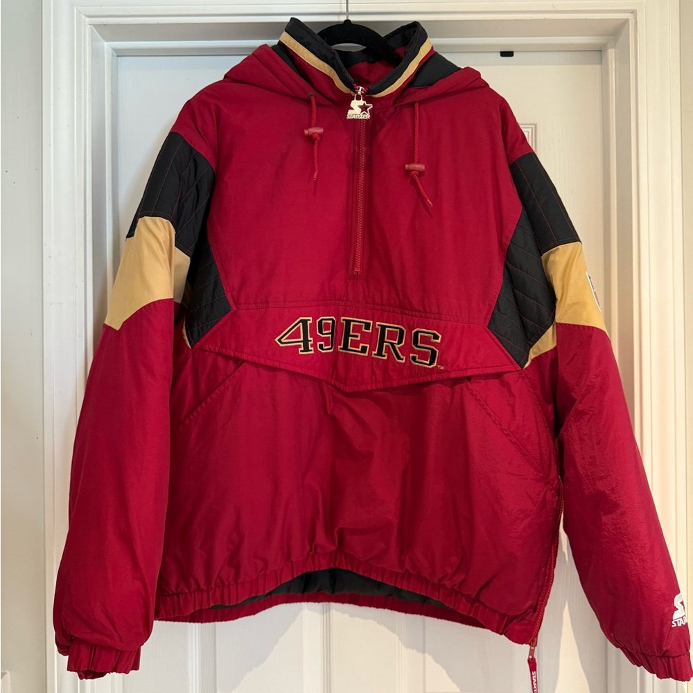 49ers Red Pullover Jacket with Black and Gold Accents